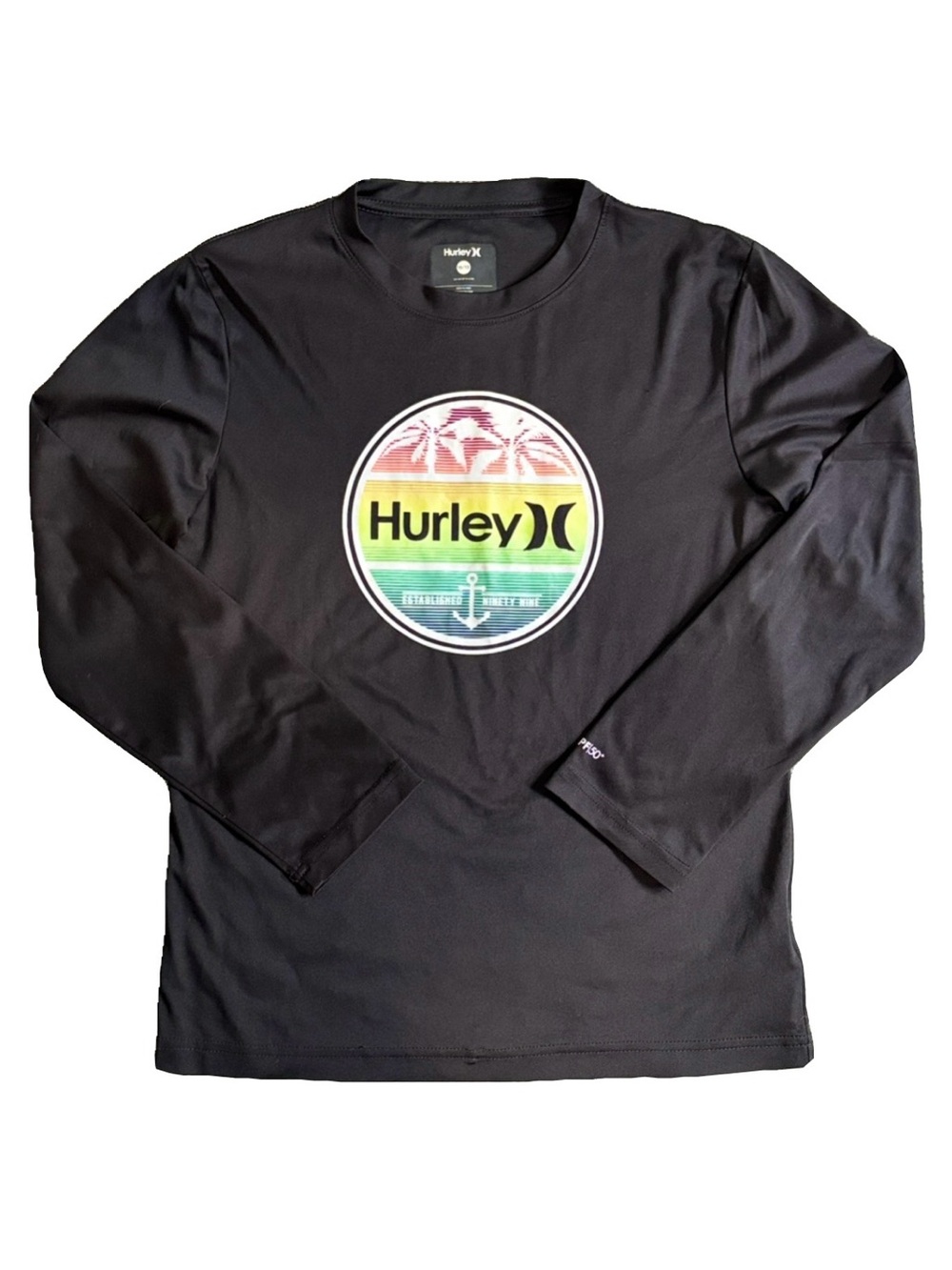 Hurley Big Boys 10-12 youth Black Long Sleeve Rash guard SPF 50